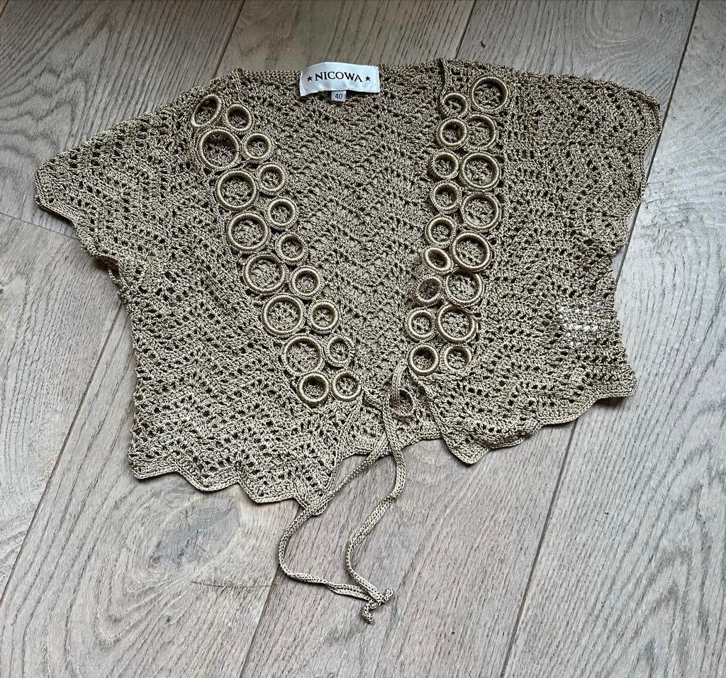NICOVA Gouden Gehaakt Bolero Vestje met Ringen Maat 40, Maat 38/40 (M), Beige, Ophalen of Verzenden, Zo goed als nieuw