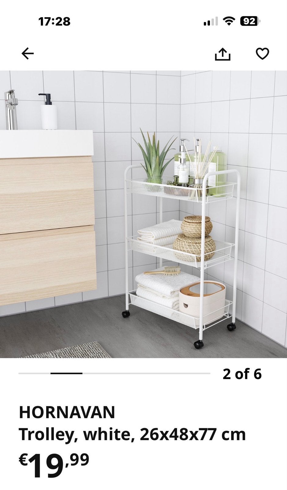 IKEA HORNVAN Trolley wit, 26x48x77 cm, Ophalen of Verzenden, Gebruikt