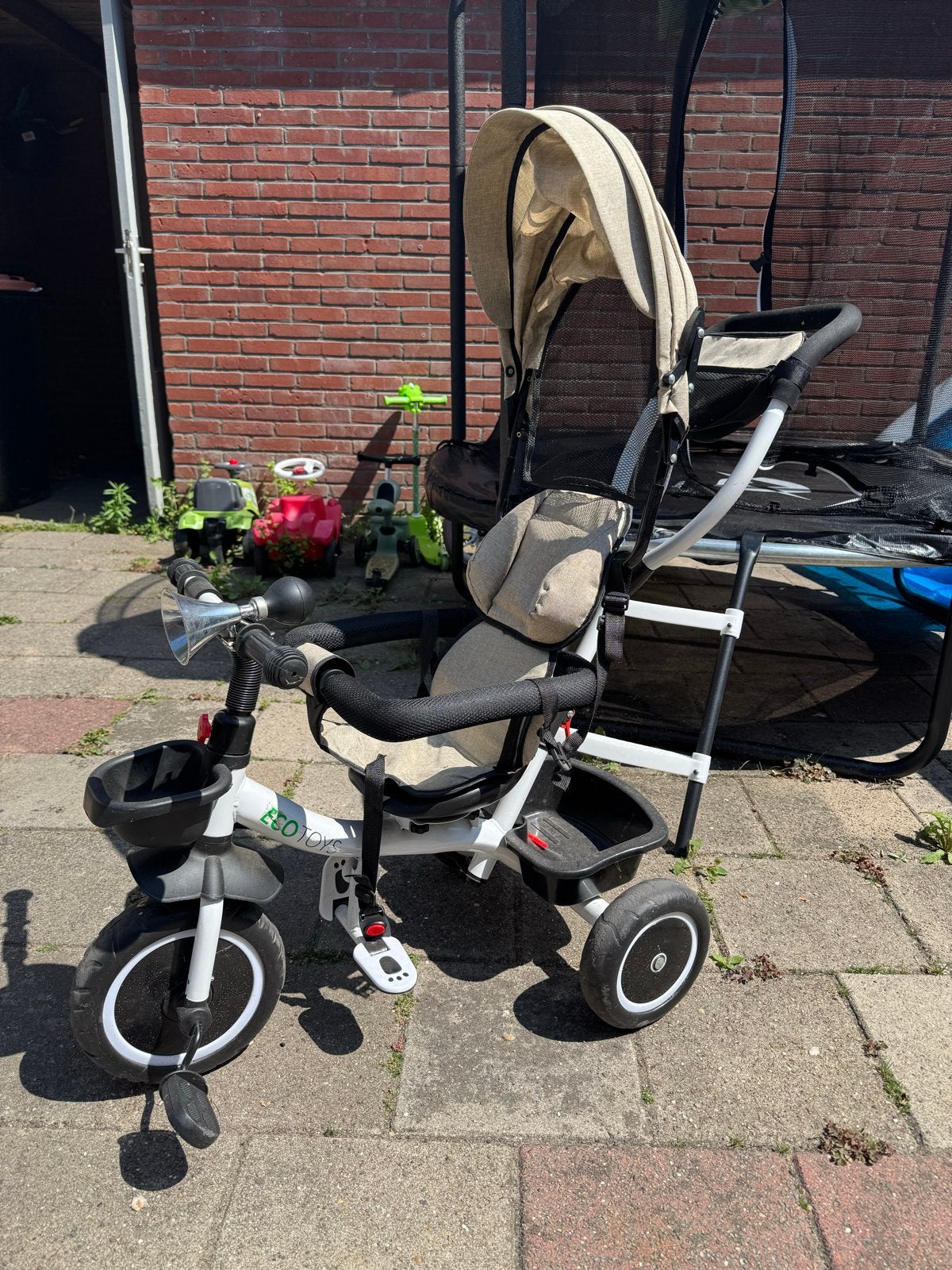 Kinderfietsje met duwstang - Zo goed als nieuw, Ophalen, Zo goed als nieuw, Minder dan 16 inch