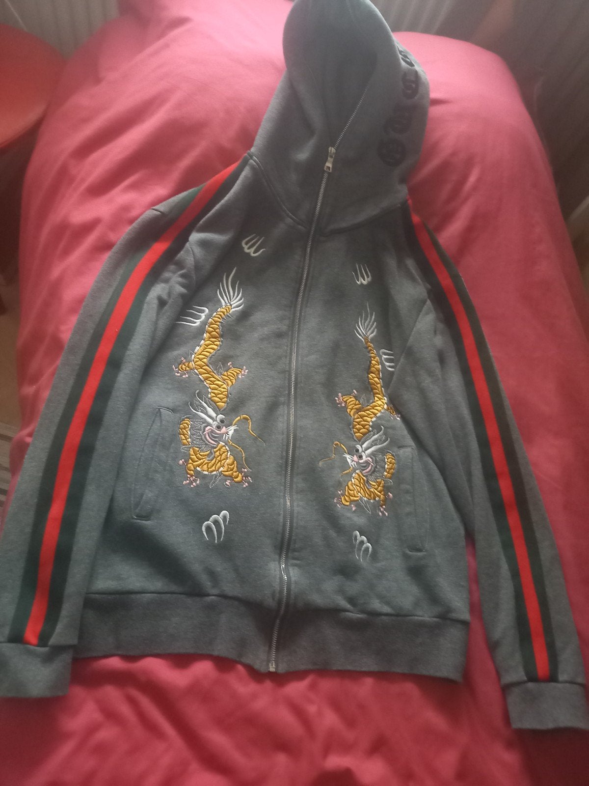 Gucci hoodie met drakenborduursel en strepen, Ophalen of Verzenden