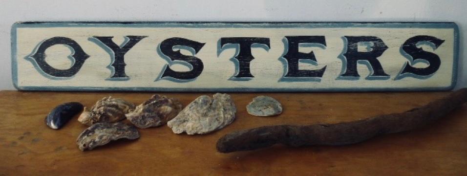 Handgeschilderd reclamebord/Houten paneel/Oysters/viszaak, Reclamebord, Nieuw, Ophalen of Verzenden, B6
