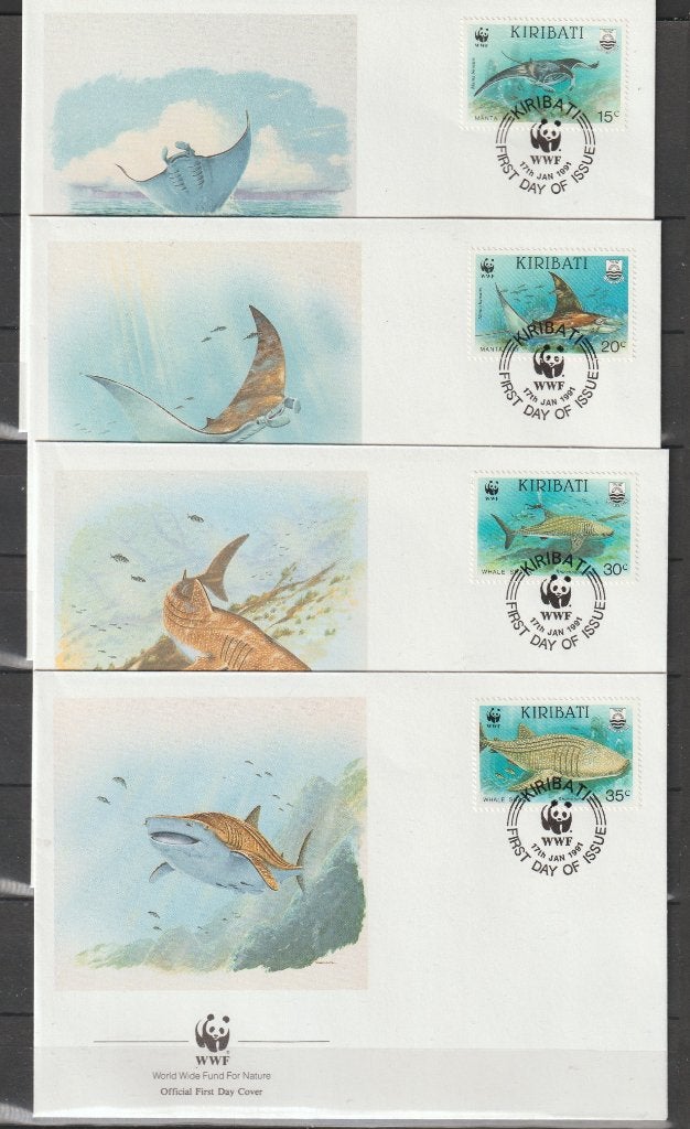 WWF =HAAI-PIJLSTAARTROG=  sv4st FDC KIRIBATI-W11, Verzenden, Gestempeld, Dier of Natuur