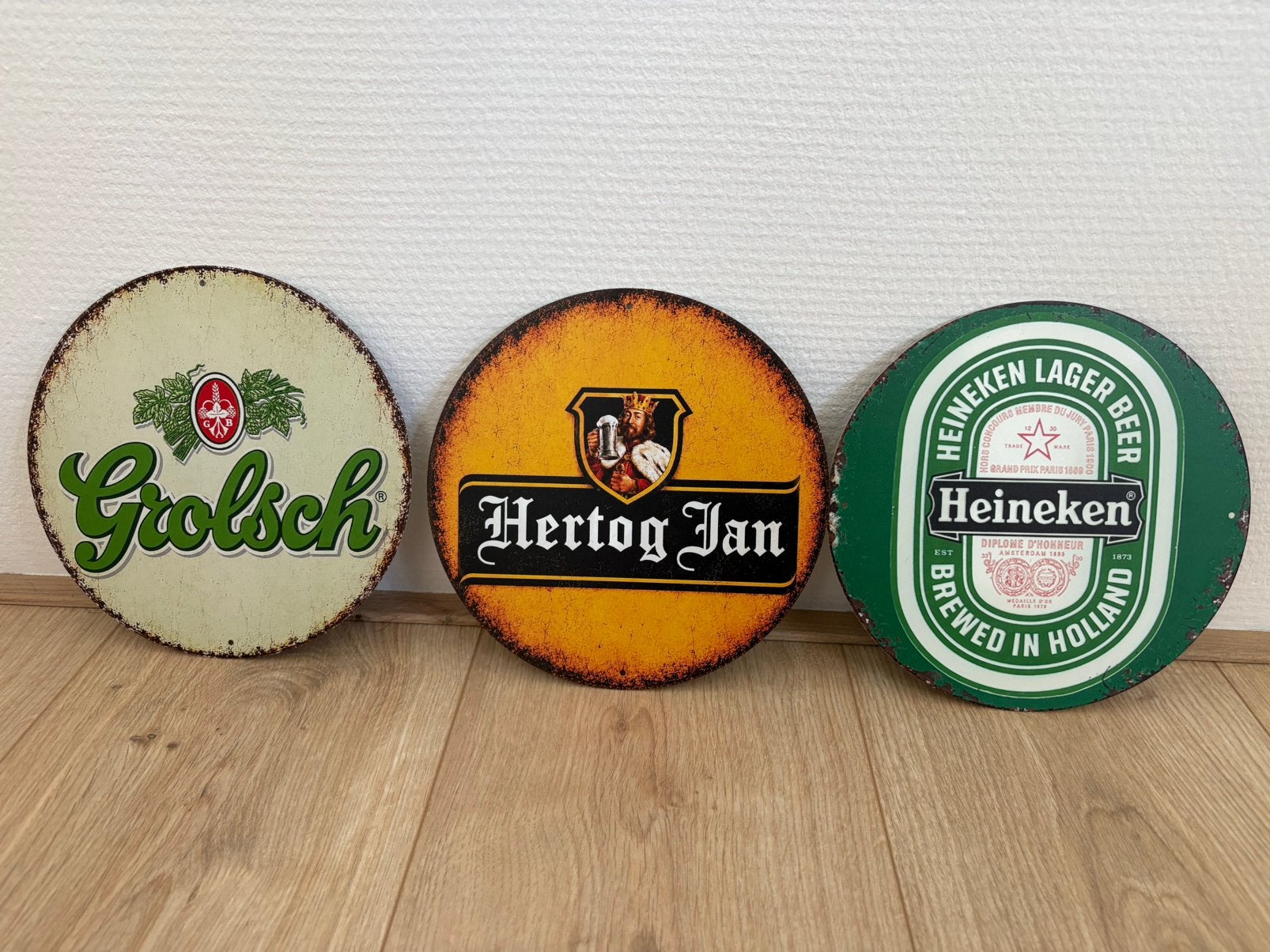 3 prachtige vintage borden Grolsch, Heineken en Hertog Jan, Ophalen of Verzenden, Zo goed als nieuw, Reclamebord