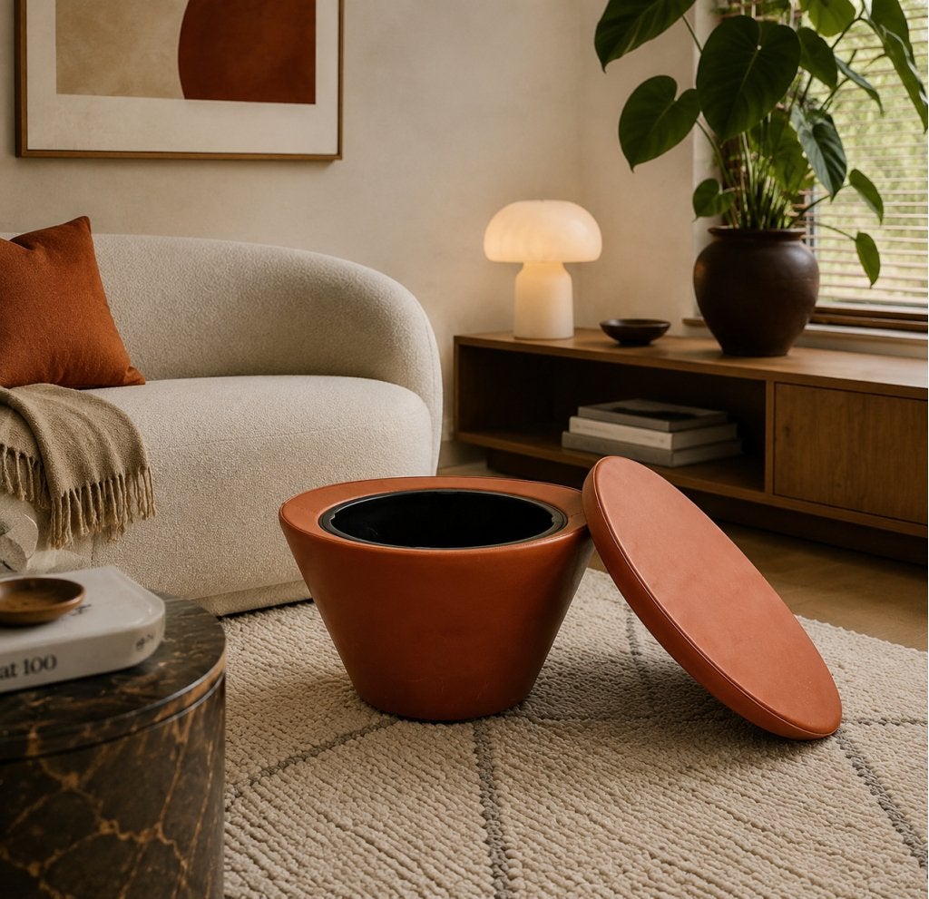 Montis design hocker by Fabian Cup- oranje, Niet ingevuld, Gebruikt, Niet ingevuld, Niet ingevuld