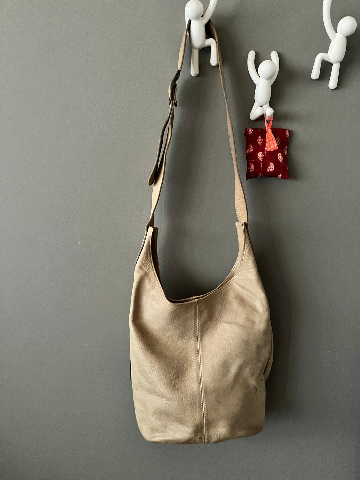Fred de la Bretoniere leren tas, Ophalen, Gebruikt, Beige, Schoudertasje