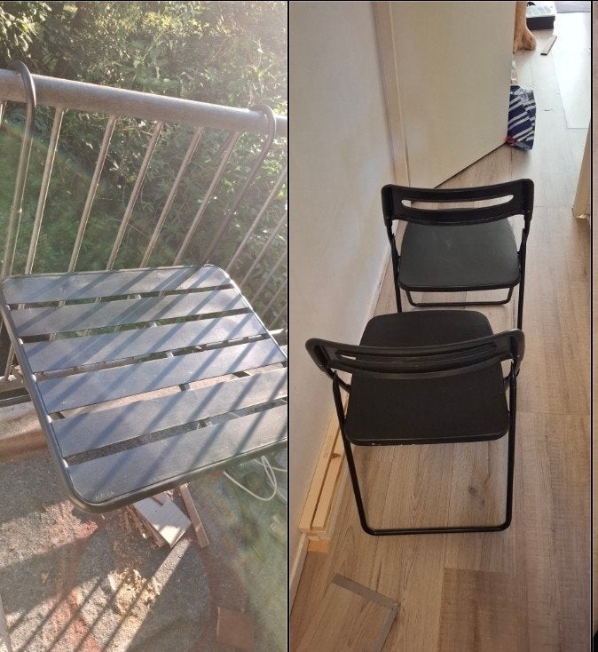 Balkontafel met twee stoelen in perfecte staat, Ophalen, Overige materialen, 2 zitplaatsen