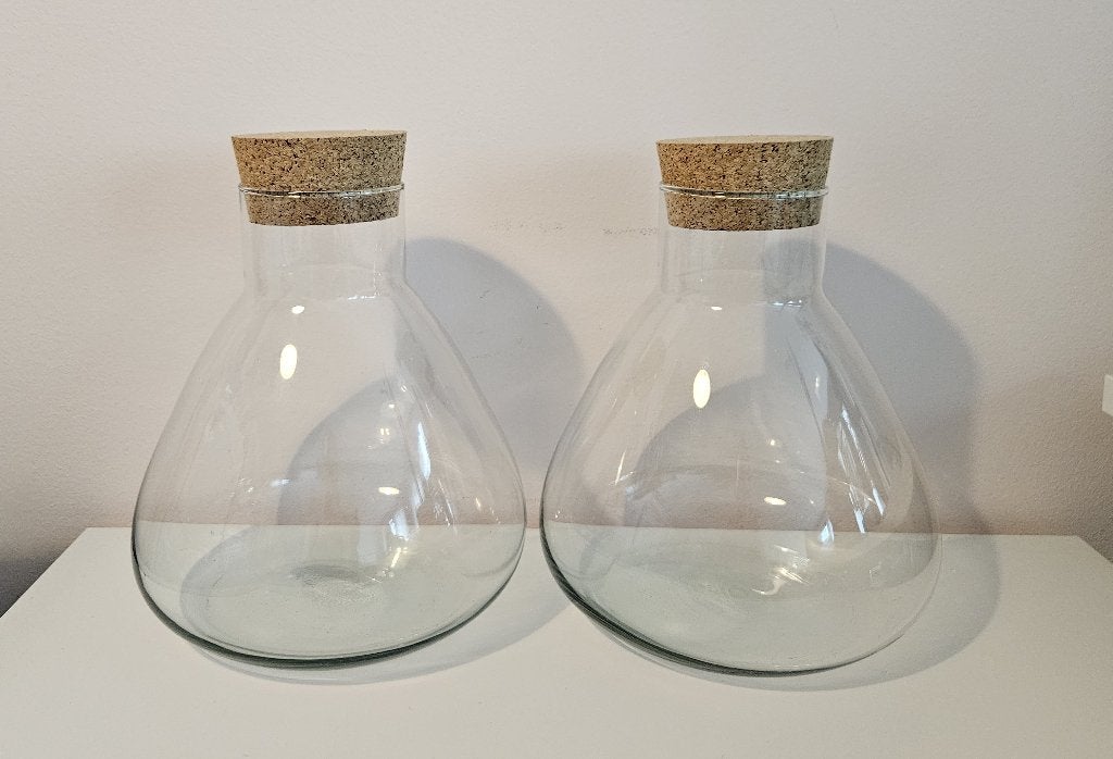 2x Glazen pot met kurk / terrarium / fles / stolp / vaas, Huis en Inrichting, Glas, Ophalen, Zo goed als nieuw, 23 cm