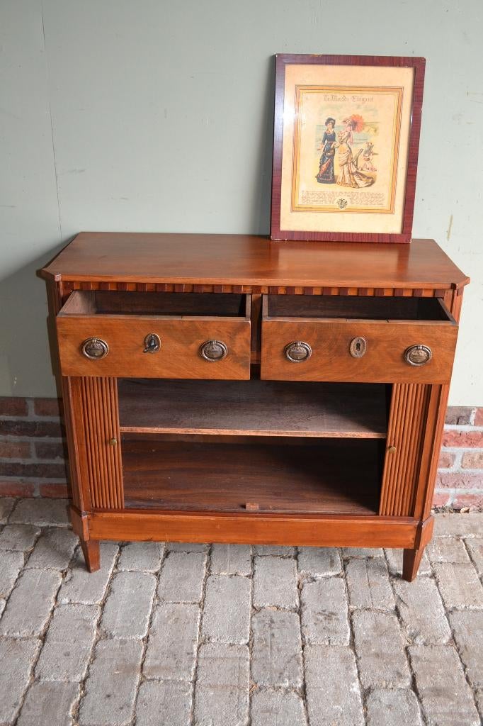 Prachtig antiek mahonie houten dressoir met jaloeziedeuren, Verzenden