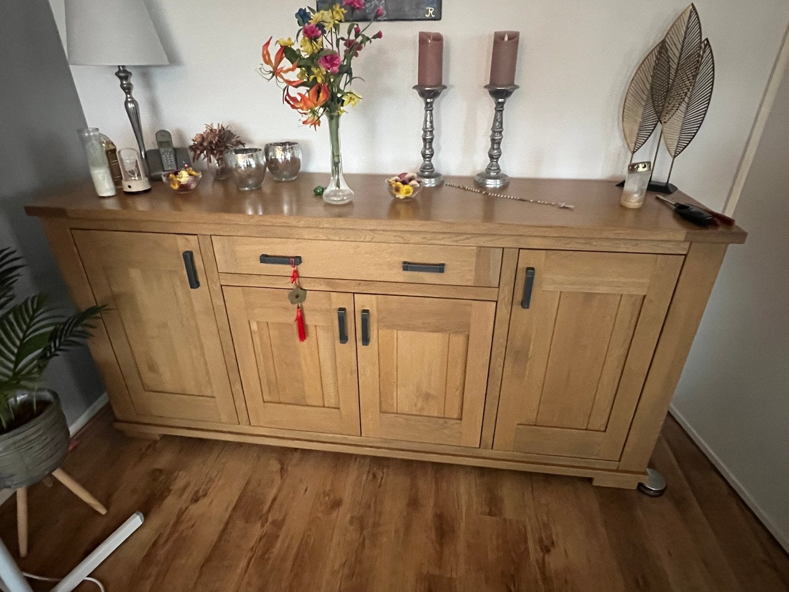 Eikenhouten dressoir, salontafel en tv-meubel set, Ophalen, Gebruikt, Eikenhout, 200 cm of meer