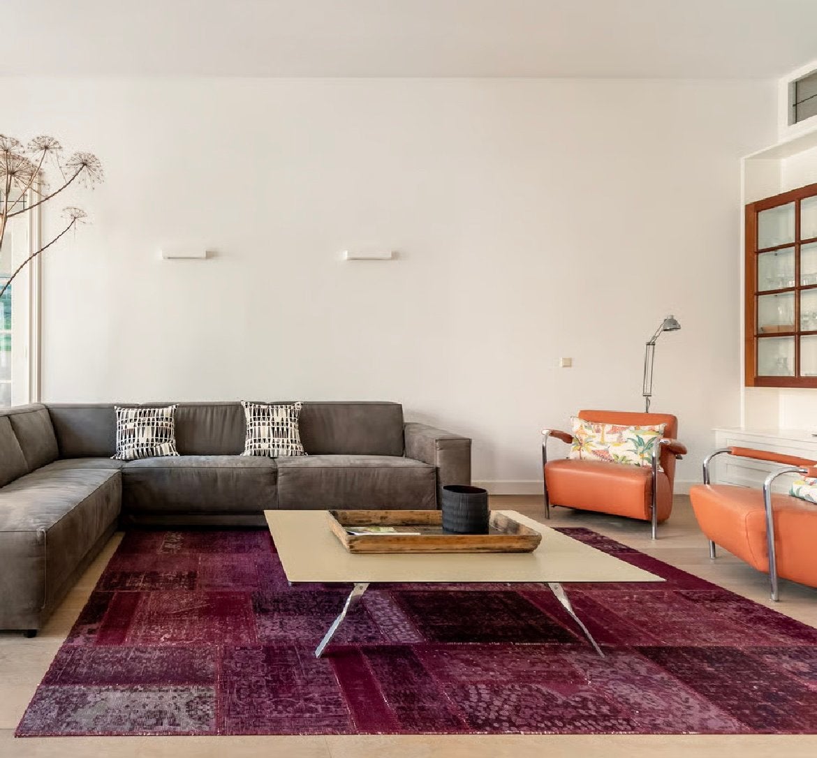 Prachtig paars patchwork vloerkleed - 3m x 2m, Ophalen, Gebruikt, Paars, 200 cm of meer