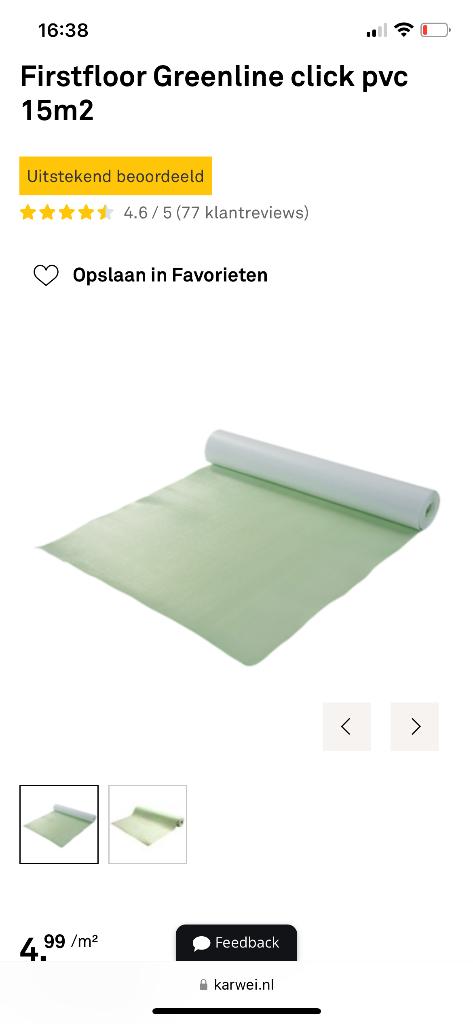 Ondervloer PVC - Firstfloor Greenline, Overige materialen, Vloerisolatie, Ophalen, Minder dan 4 cm