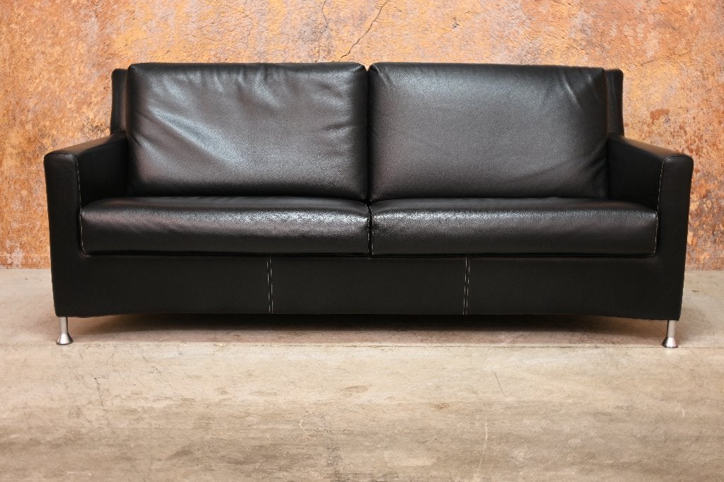 ZGAN zwarte leren Leolux Paian design bank zit verstelbaar, Leolux, Leolux, 150 tot 200 cm, Tweepersoons