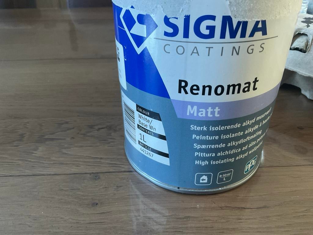 Sigma Renomat Matt muurverf wit 1L, Ophalen, Gebruikt, Wit, Verf