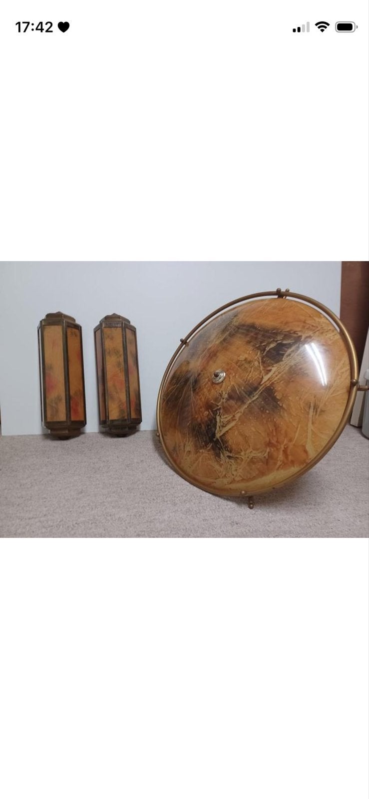 Vintage Art Deco Plafondlamp met Bronzen Details, Antiek en Kunst, Antiek | Lampen, Ophalen
