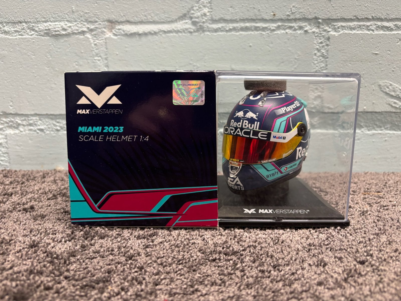 Max verstappen helm 1:4 miami 2023, Ophalen of Verzenden, Zo goed als nieuw, Formule 1