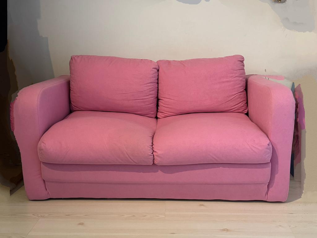 Roze slaapbank, Ophalen, Tweepersoons, 75 tot 100 cm, Zo goed als nieuw