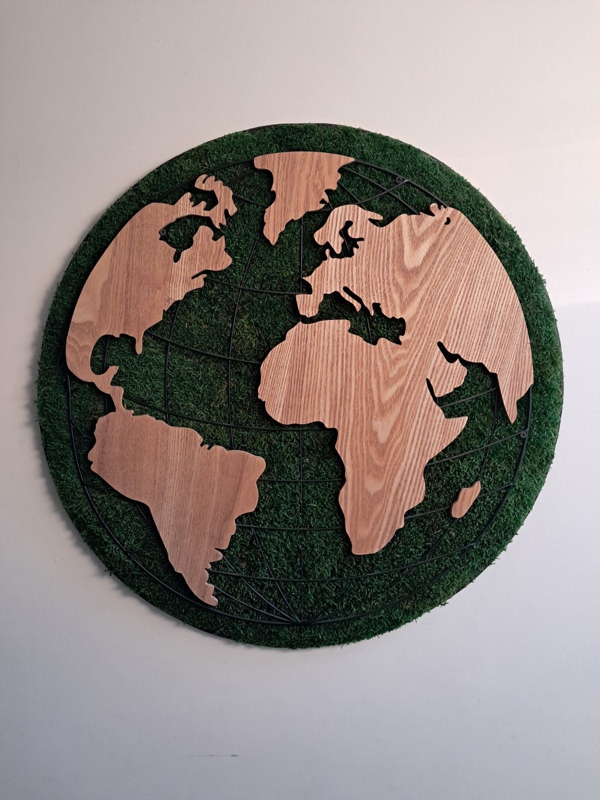 Wereldkaart van mos en hout - 68cm, Ophalen, Groen, Nieuw, Landelijk