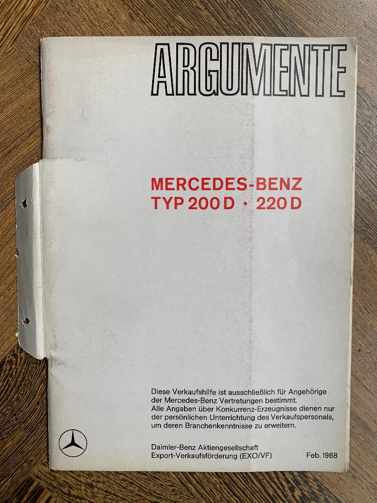 Argumente Mercedes-Benz Typ 200 D - 220 D W115 uit 1968, Zo goed als nieuw, Mercedes-Benz, Mercedes, Ophalen of Verzenden