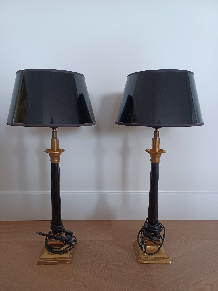 Set van 2 tafellampen, zwart met messing, 57 cm, Zo goed als nieuw, Zwart, Klassiek