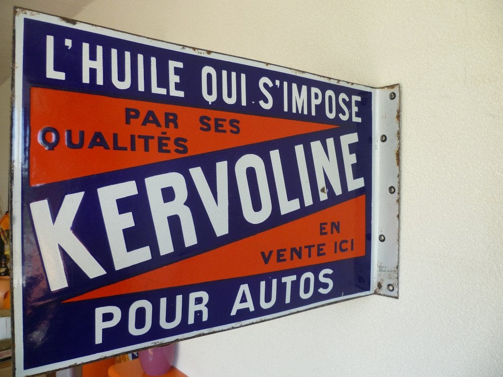 EMAILLE RECLAMEBORD"KERVOLINE HUILE"UIT JAREN 30, Ophalen of Verzenden, Gebruikt, Reclamebord
