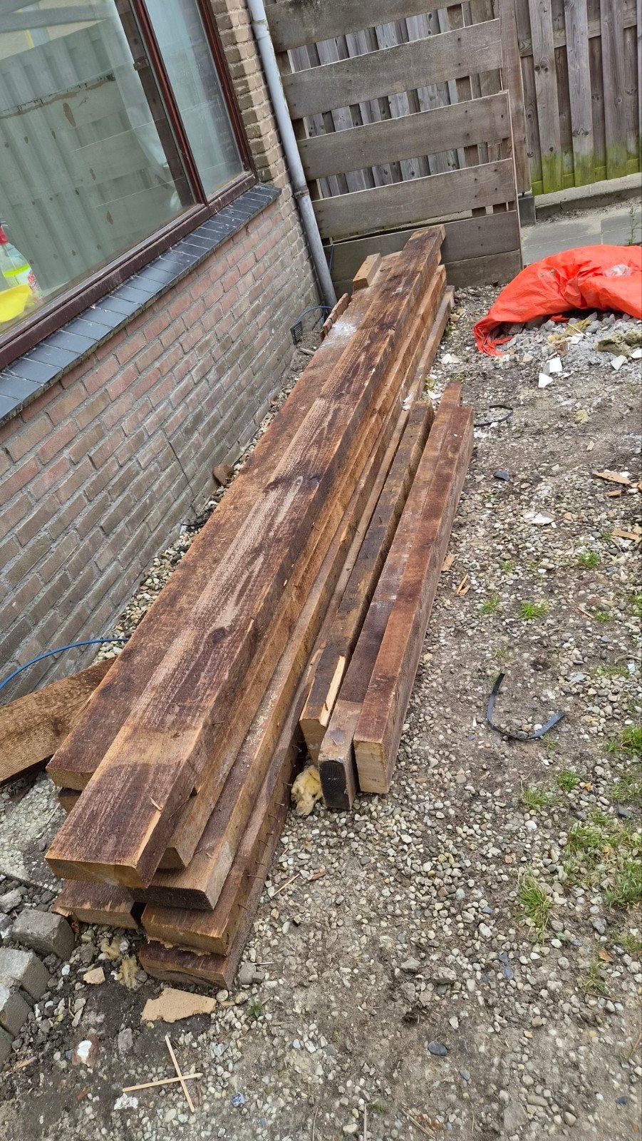 Houten balken 17x6x3,50 meter, Doe-het-zelf en Verbouw, Hout en Planken, Ophalen, Gebruikt, Balk, Vuren