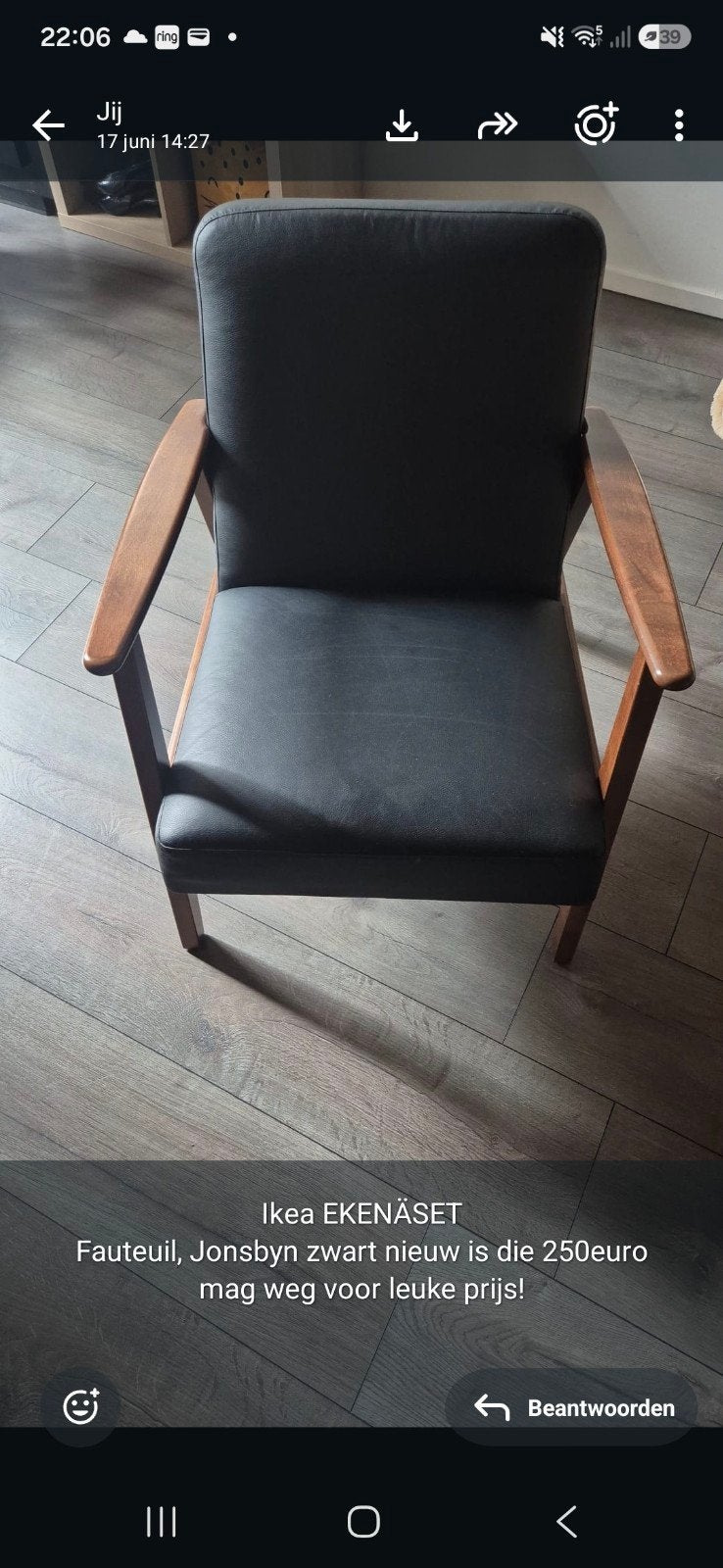 IKEA EKENÄSET Fauteuil, Jonsbyn zwart, Huis en Inrichting, Fauteuils, Hout, Modern, Scandinavisch, 75 tot 100 cm, Ophalen of Verzenden
