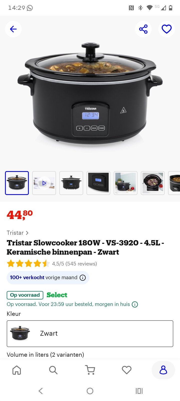 Foto 4 van Tristar Slowcooker  4.5L - Keramische binnenpan