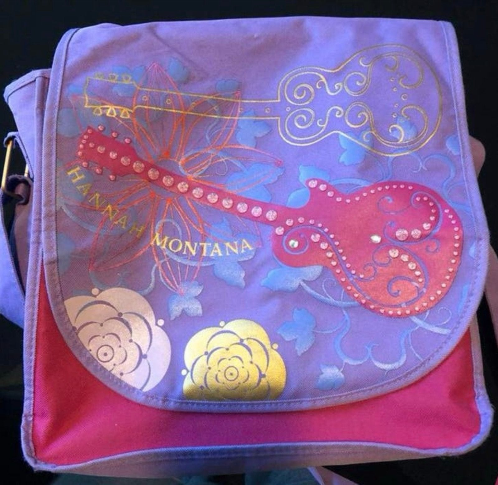 Hannah Montana Schoudertas - Paars met Gitaar Print, Paars, Ophalen of Verzenden, Zo goed als nieuw, Schoudertas