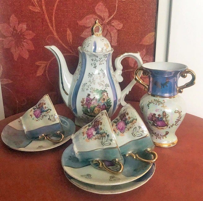 Oud mokka servies set / theeservies porselein, Ophalen of Verzenden
