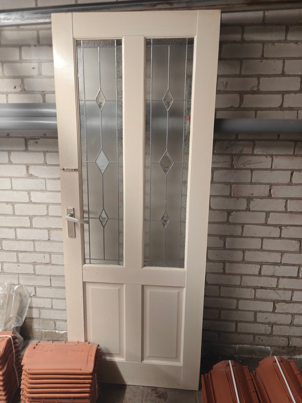 Massief houten binnendeur met glas-in-lood, Doe-het-zelf en Verbouw, Ophalen, Gebruikt, Overige typen
