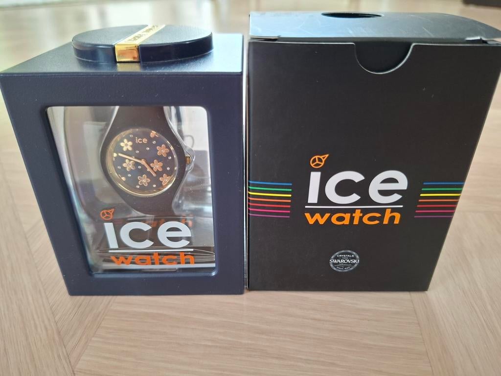 Ice Watch dames horloge d.blauw goud Swarovski  NW batterij, Overige merken, Kunststof, Polshorloge, Kunststof