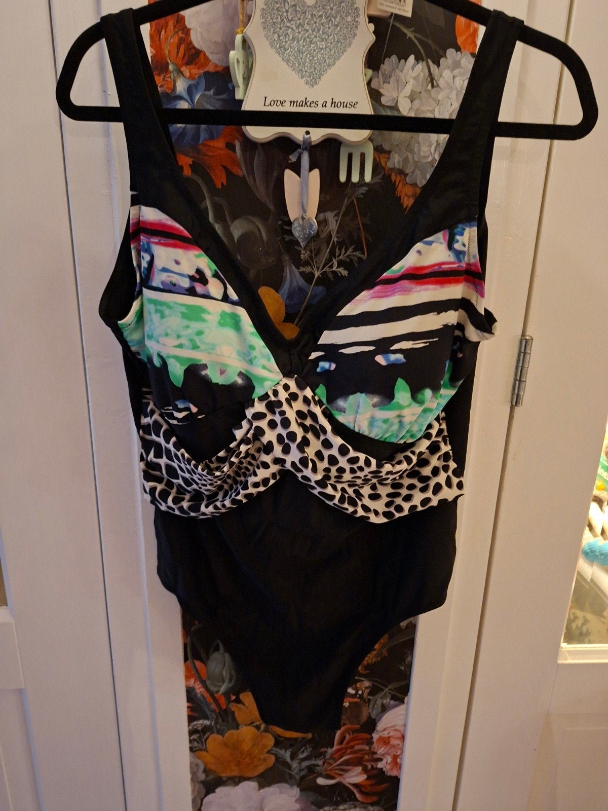 Esmara Badpak Zwart met Kleurrijke Print - Maat 50C, Kleding | Dames, Zwart, Badpak, Zo goed als nieuw, Esmara