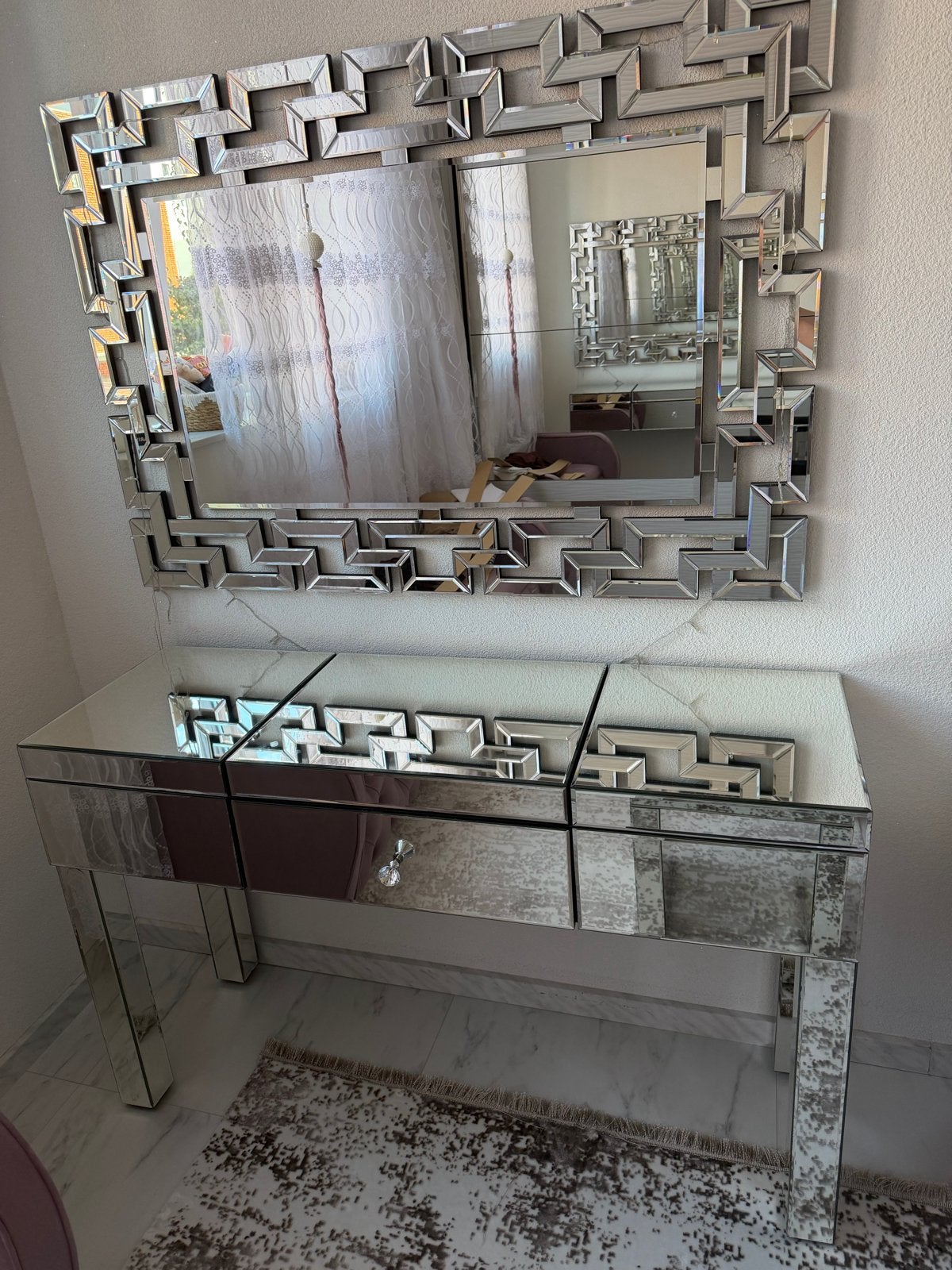 Make-up tafel met spiegel, Ophalen, 100 tot 150 cm, 100 tot 150 cm, Glas