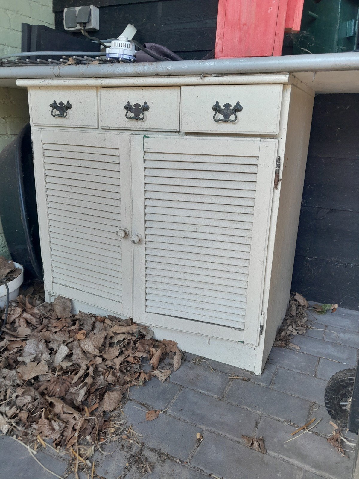 Vintage kastje met 3 laden en 2 deuren, Ophalen, Gebruikt