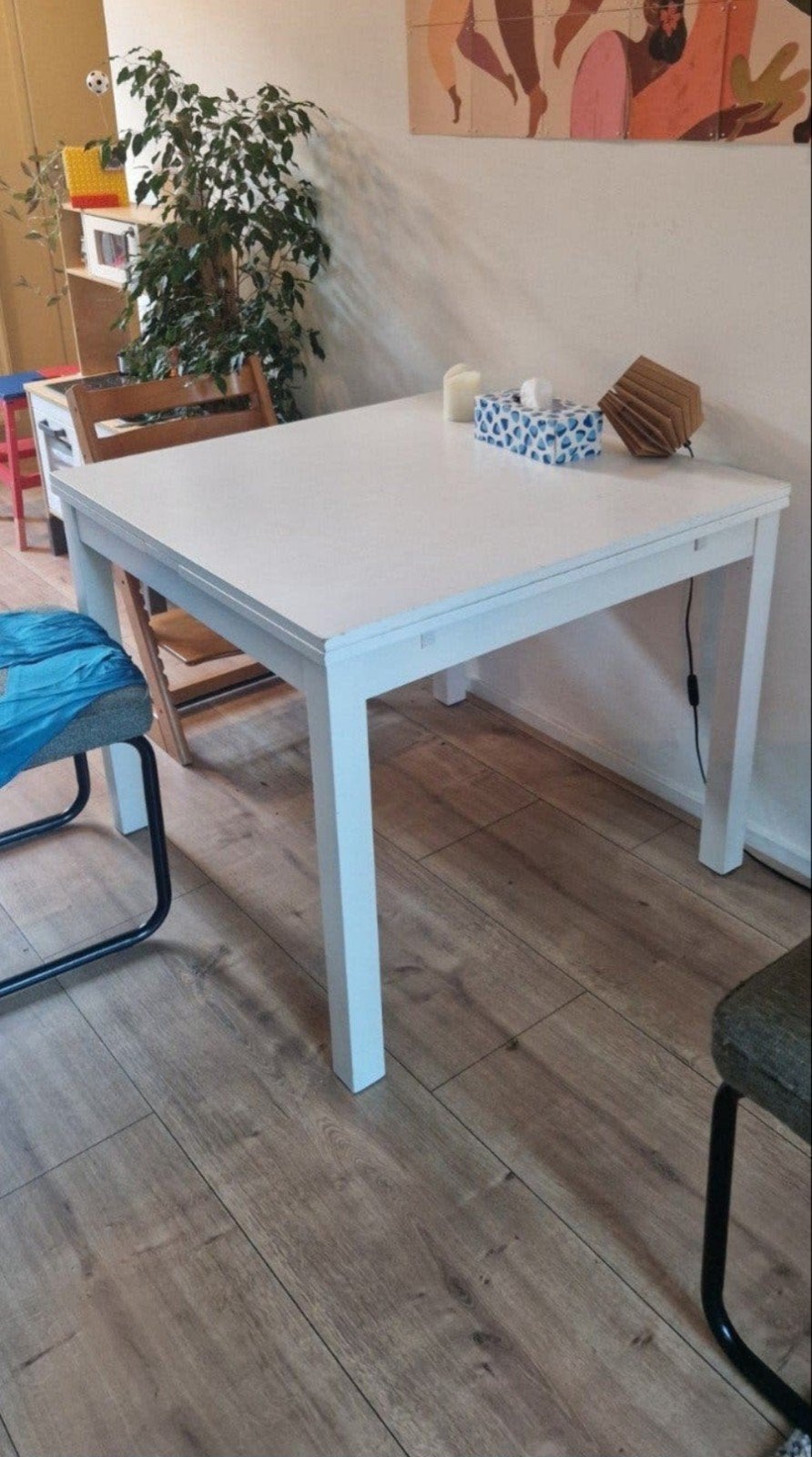 Eettafel wit 90x90 uitschuifbaar, Ophalen, Gebruikt, 50 tot 100 cm, Vierkant