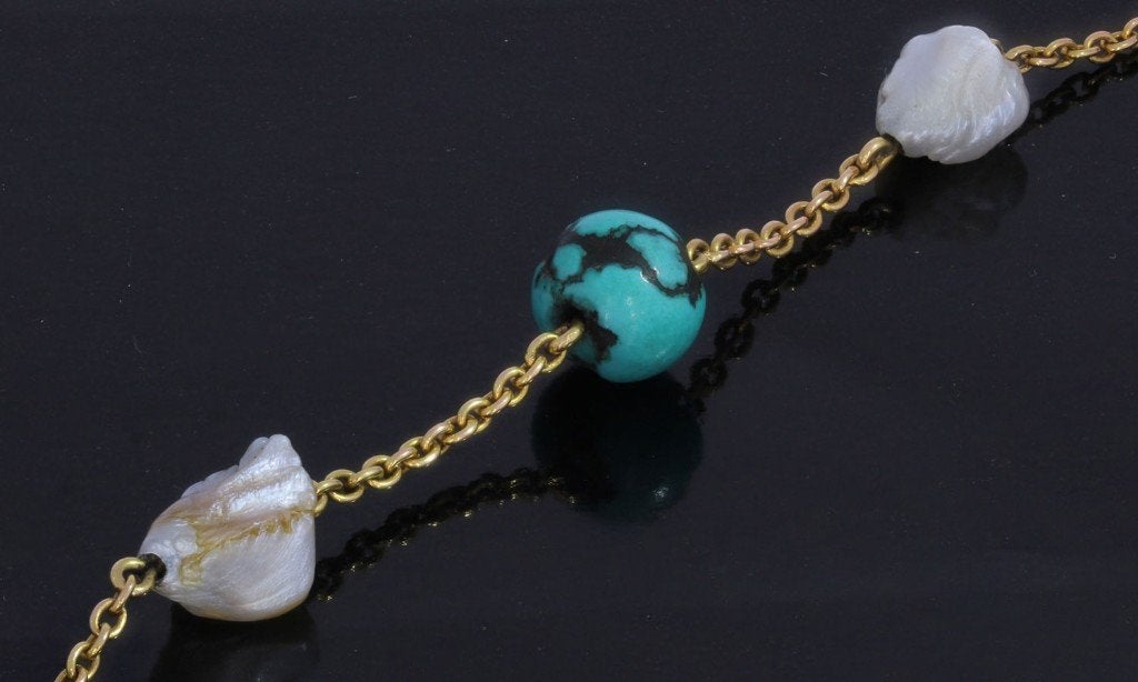 Turkoois 14k gouden anker schakel armband edelsteen vintage, Voordeelsieraden, Ophalen of Verzenden, Zo goed als nieuw, Met edelsteen
