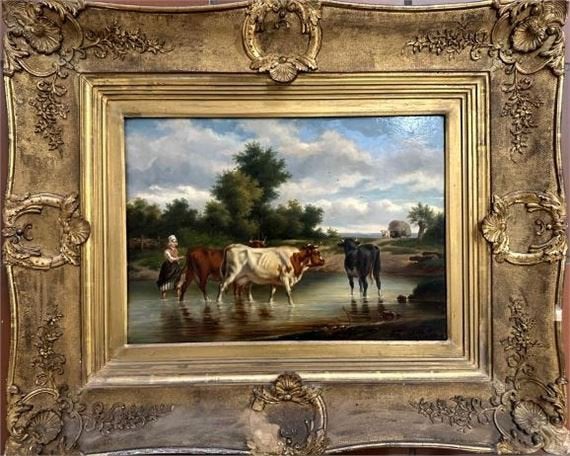 Dirk van Lokhorst - olieverf schilderij op eiken paneel, Paneel, Realistisch, Dieren, Ophalen of Verzenden