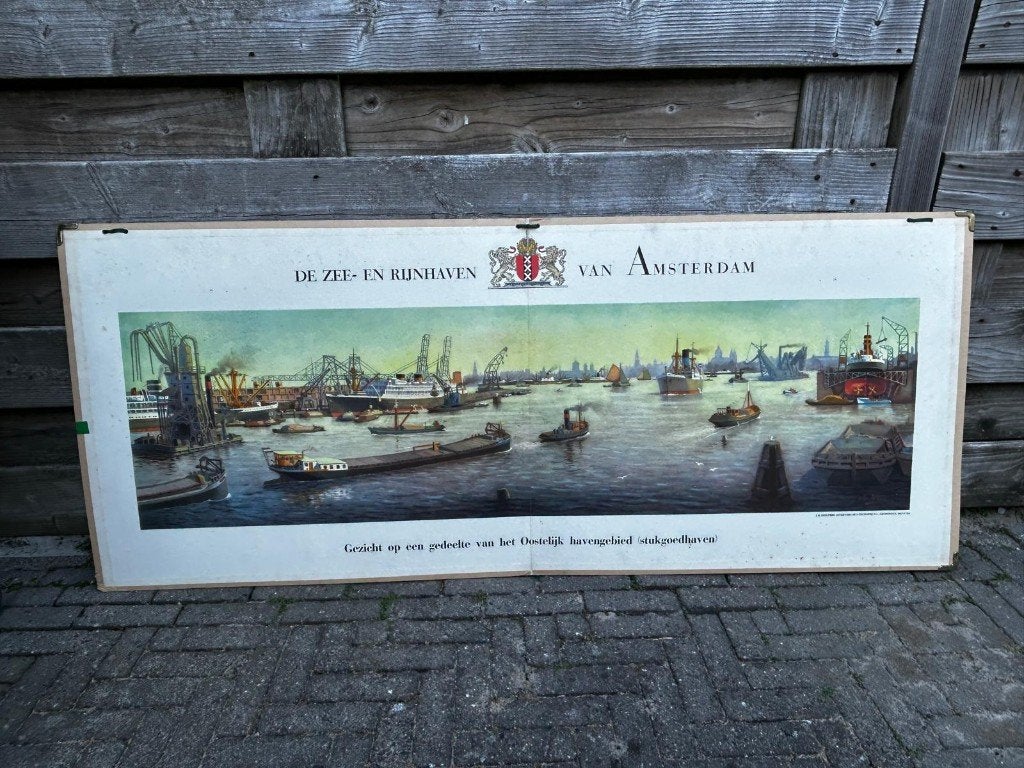 De zee- en Rijnhaven van Amsterdam, Antiek en Kunst, Antiek | Schoolplaten, Ophalen of Verzenden, Aardrijkskunde
