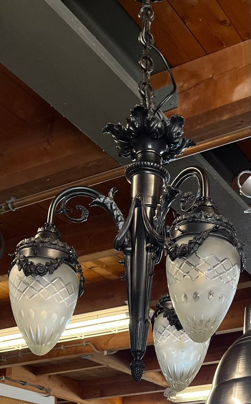 Zware bronzen Art nouveau hanglamp/kroonluchter, Antiek en Kunst, Antiek | Lampen, Ophalen