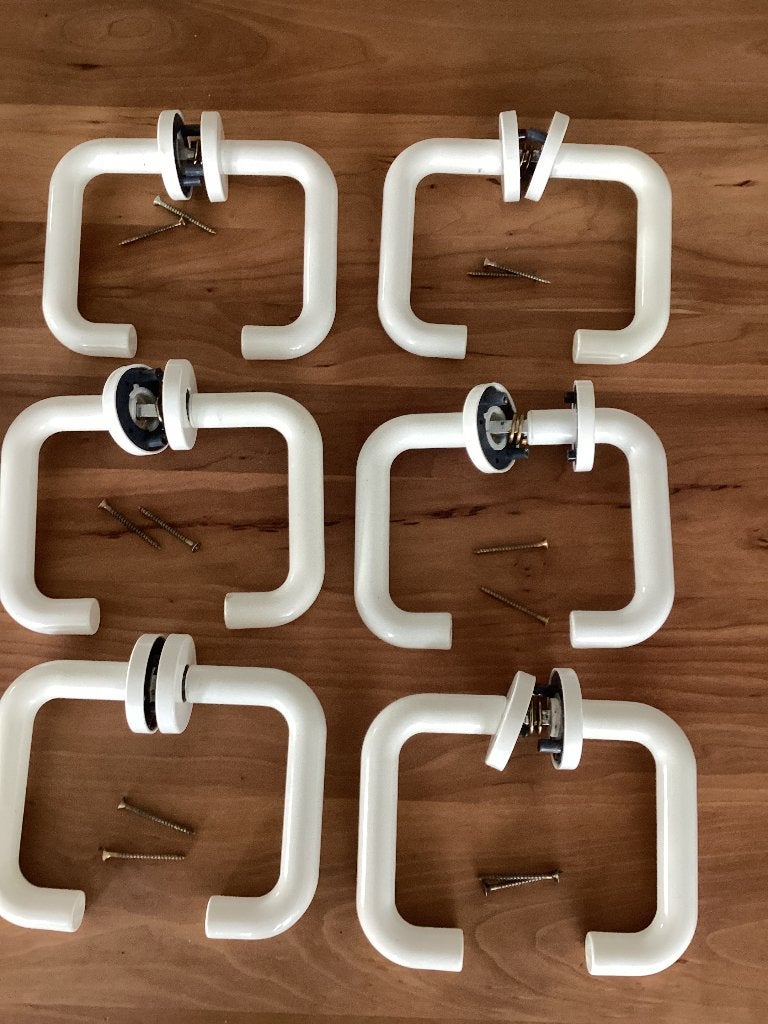 Set van 6 witte kunststof deurkrukken, Ophalen, Gebruikt, Overige materialen, Klink of Kruk