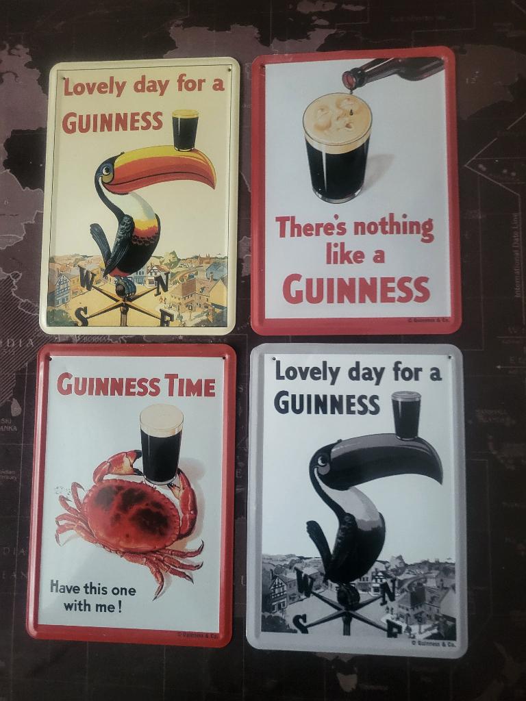 GUINNESS BEER -318-METALEN-POSTKAARTEN/TIN CARDS/4ST., Ophalen, Nieuw, Reclamebord, Plaat of Schild, Overige merken