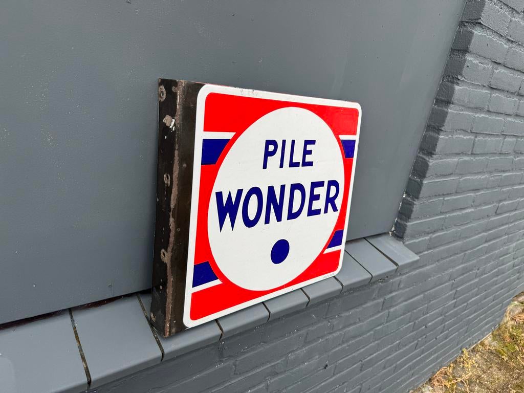 Vintage Emaille Reclamebord 'Pile Wonder', Ophalen of Verzenden