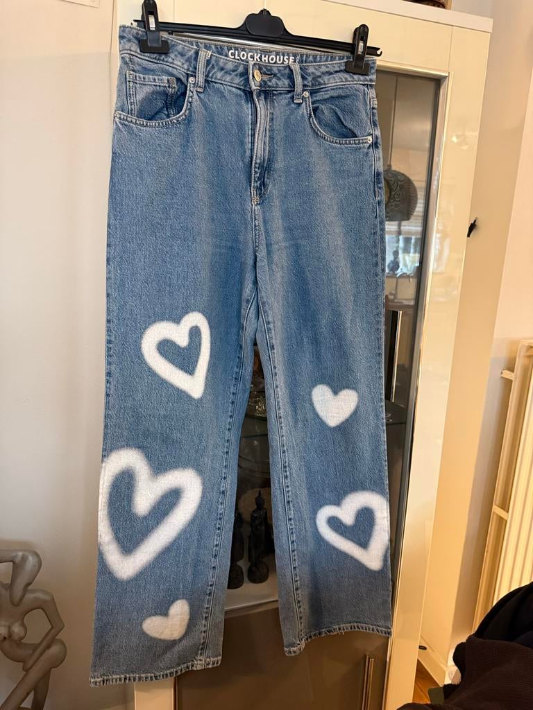 Clockhouse Jeans met Hartjesprint - Maat 40, Ophalen of Verzenden, Zo goed als nieuw, Blauw, W30 - W32 (confectie 38/40)