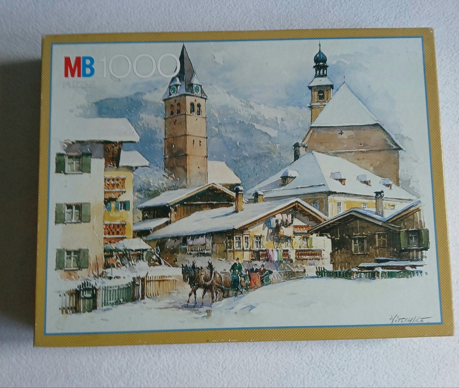 MB Legpuzzel 1000 stukjes - Winterlandschap, Ophalen, 500 t/m 1500 stukjes, Gebruikt, Legpuzzel