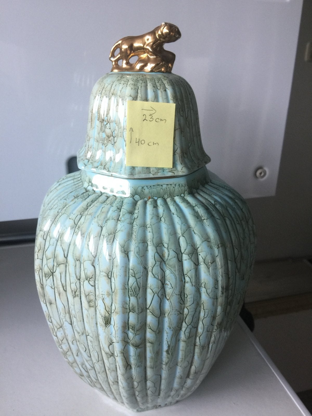 Vintage Aziatische gemberpot met tijger deksel, 40cm, Ophalen