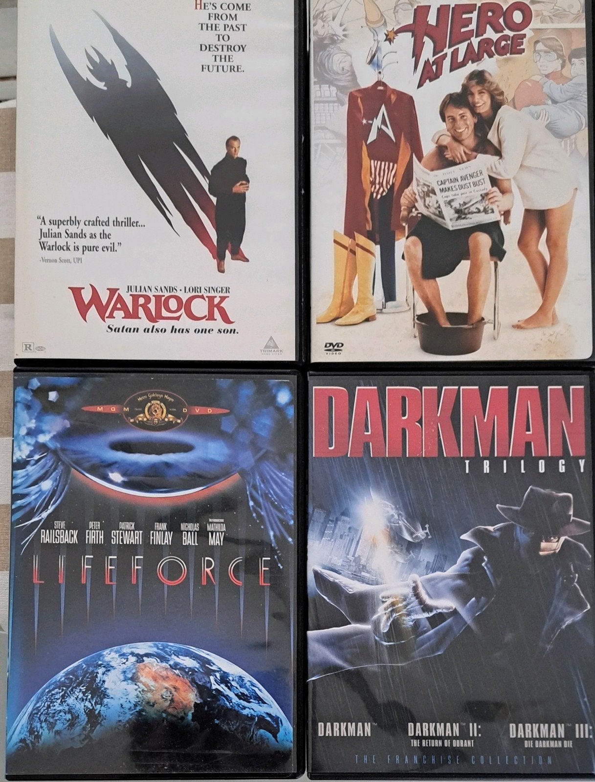 Regio 1 dvd's warlock darkman lifeforce hero at large, Alle leeftijden, Ophalen of Verzenden, Gebruikt