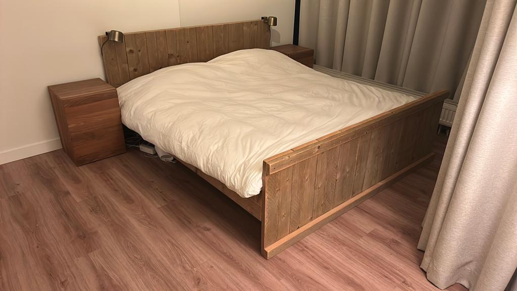 Jorg Steigerhout 180x200, Huis en Inrichting, Slaapkamer | Complete slaapkamers, Ophalen, Gebruikt, Tweepersoons