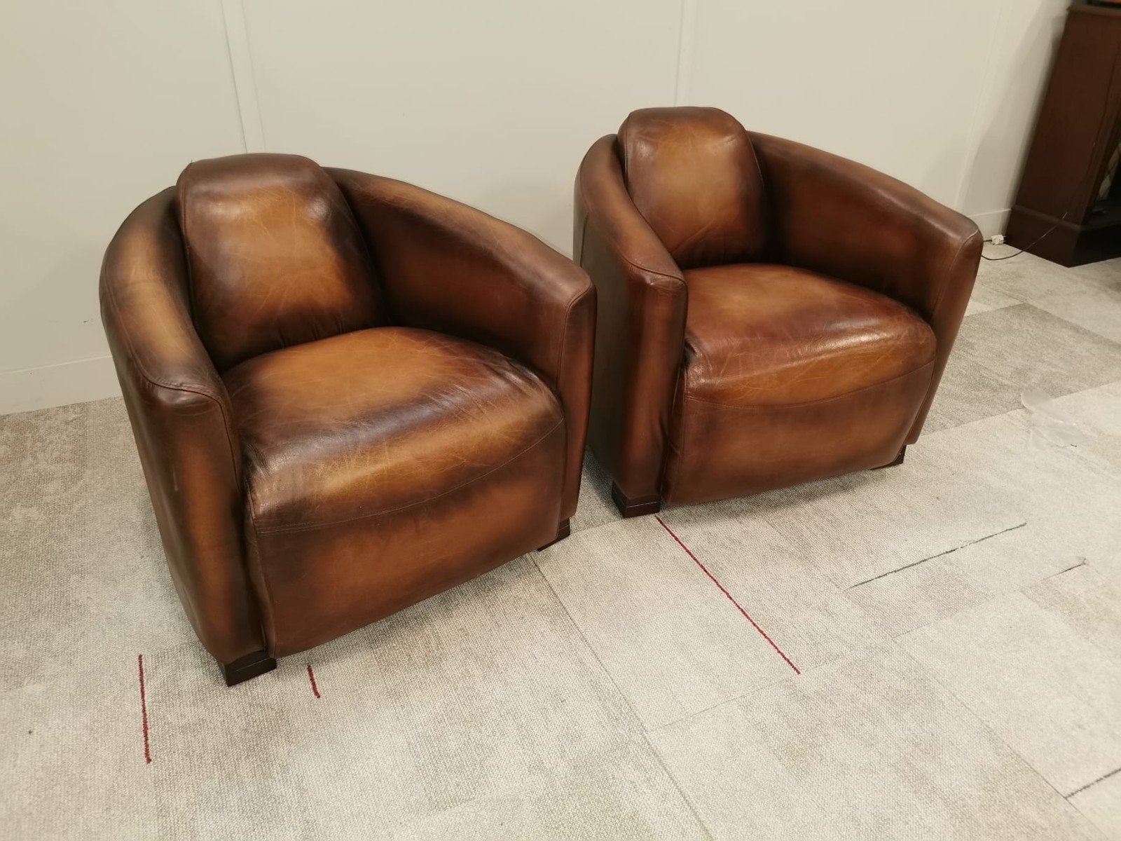 2 leren aviator fauteuils Cognac bruin + BEZORGING GRATIS