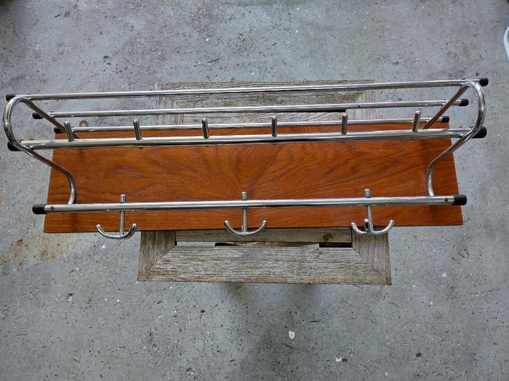 vintage kapstok jaren 60 chroom hout, Huis en Inrichting, Woonaccessoires | Kapstokken, Gebruikt, Minder dan 100 cm, Hout, Ophalen