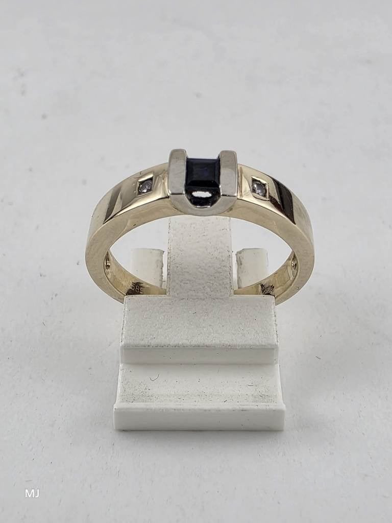 Gouden damesring met blauw saffier en briljant           G73, Sieraden, Tassen en Uiterlijk, Ringen, Gebruikt, Blauw, ., Ophalen of Verzenden